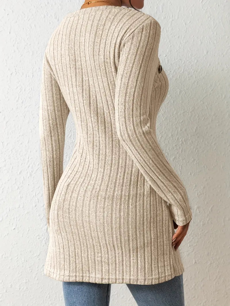 Sofia – Asymmetrische Geribbelde Dames Top met Knoopdetail