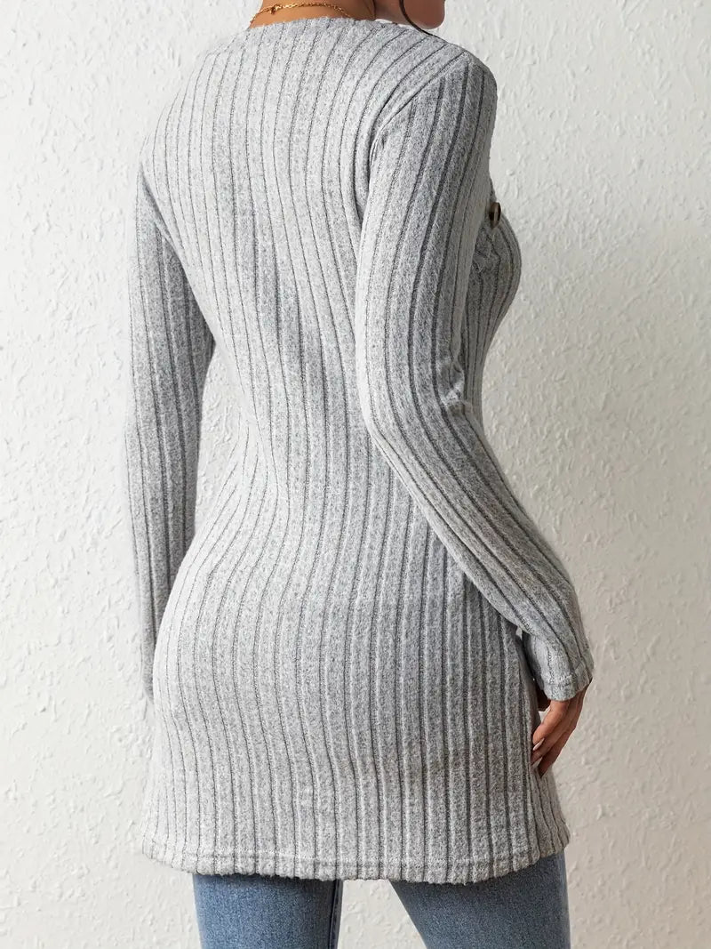 Sofia – Asymmetrische Geribbelde Dames Top met Knoopdetail