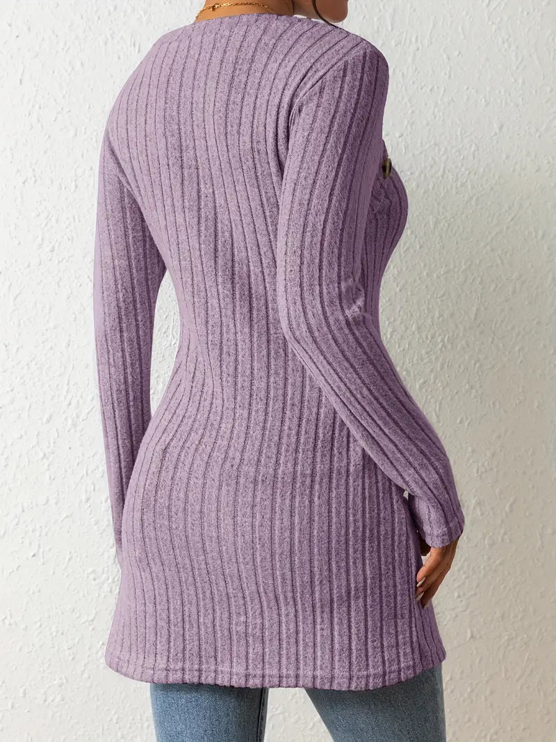 Sofia – Asymmetrische Geribbelde Dames Top met Knoopdetail