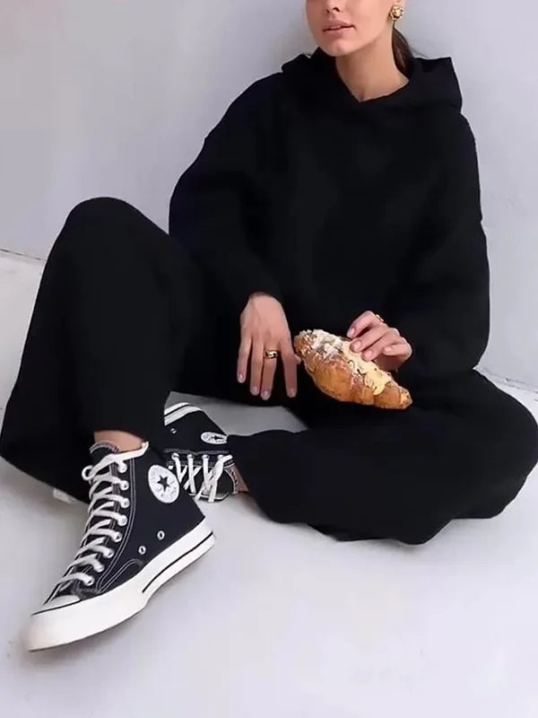 ElenaForte Geribde Gebreide Hoodie Set Voor Dames