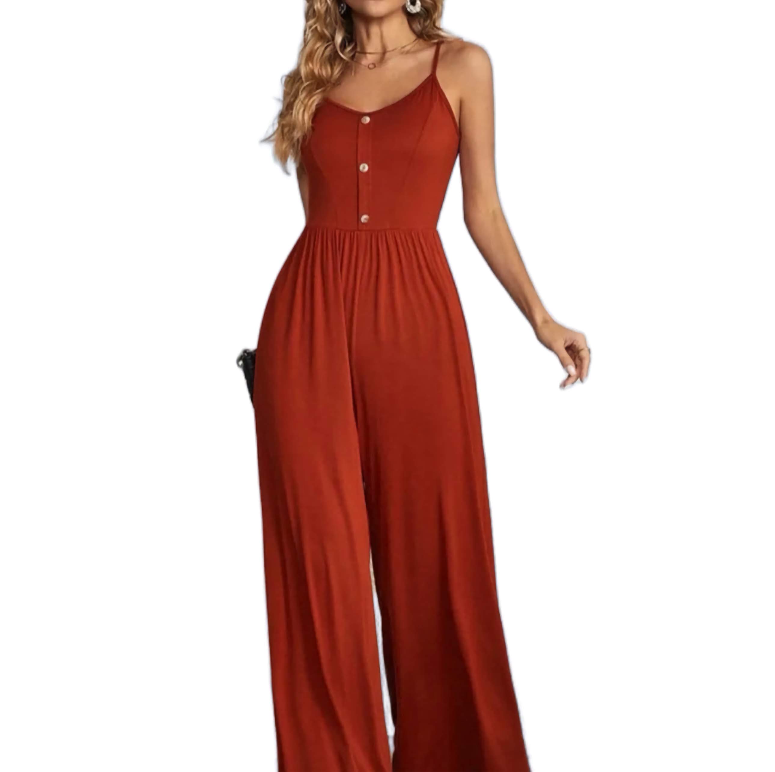 SofiaRicami™ Decoratieve knoop Spaghettiband Jumpsuit met wijde pijpen