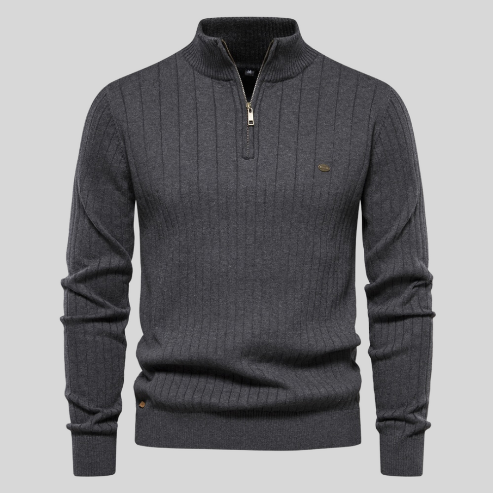 Matteo – Geribbelde Herenpullover met Lange Mouwen en Rits