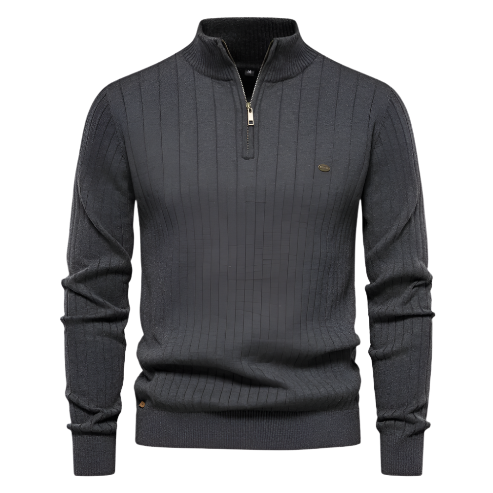Matteo – Geribbelde Herenpullover met Lange Mouwen en Rits