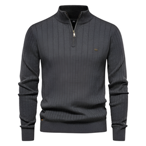 Matteo – Geribbelde Herenpullover met Lange Mouwen en Rits