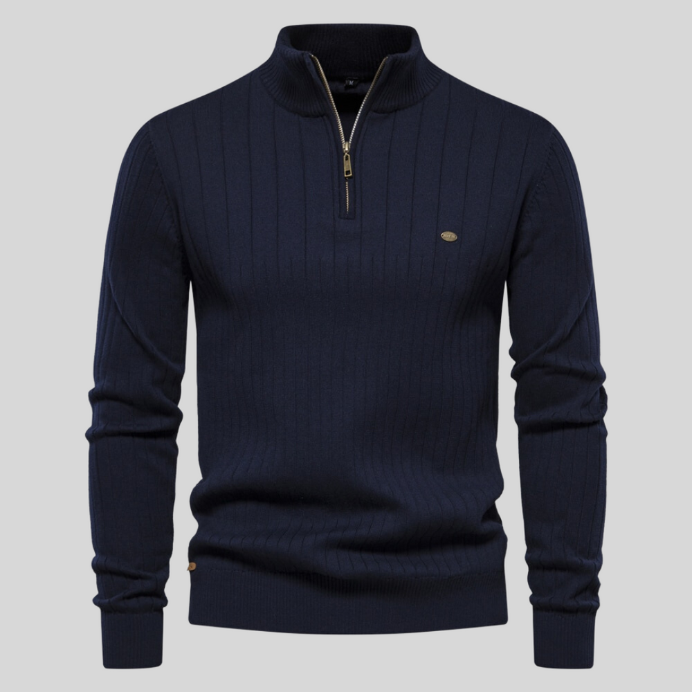 Matteo – Geribbelde Herenpullover met Lange Mouwen en Rits