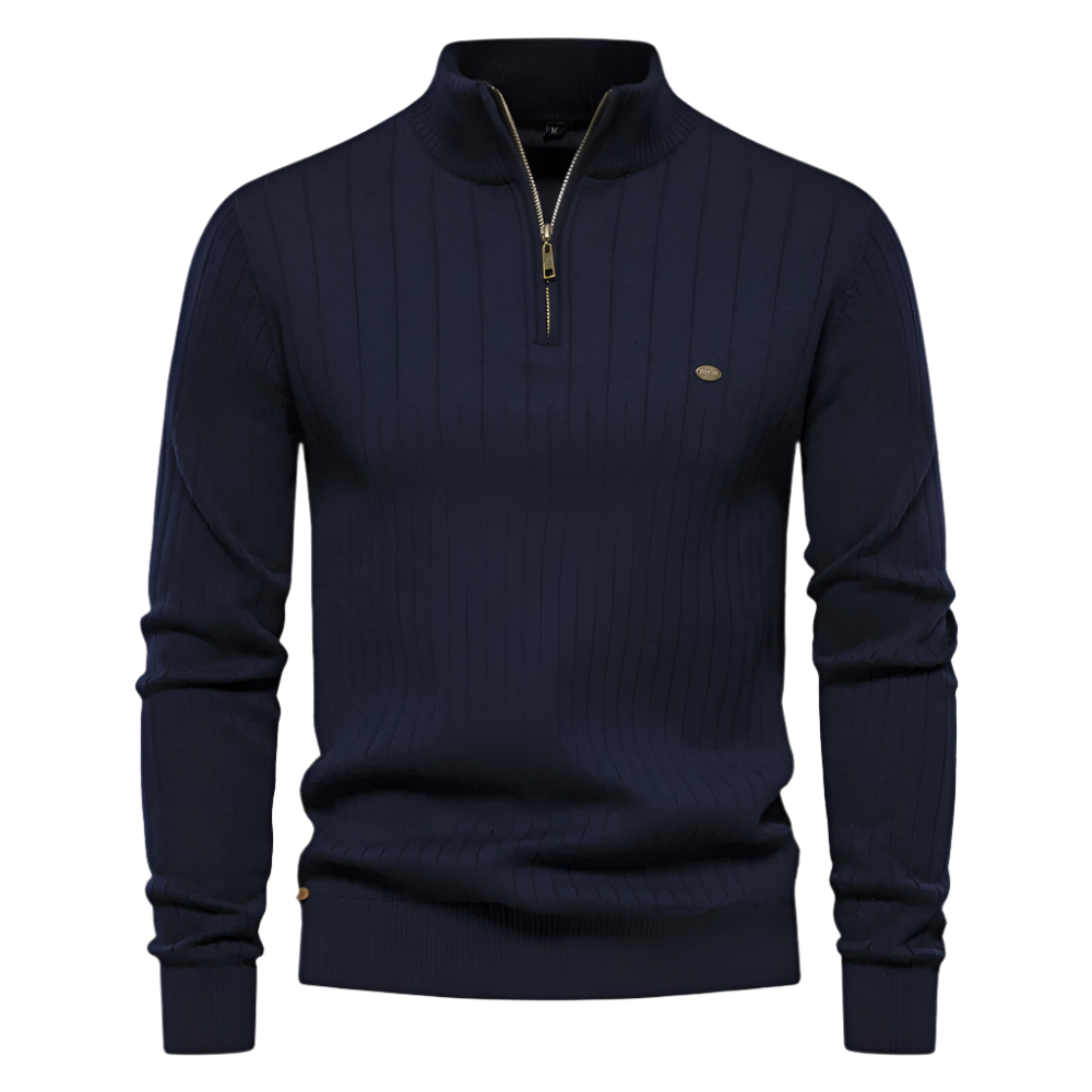Matteo – Geribbelde Herenpullover met Lange Mouwen en Rits