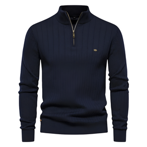 Matteo – Geribbelde Herenpullover met Lange Mouwen en Rits