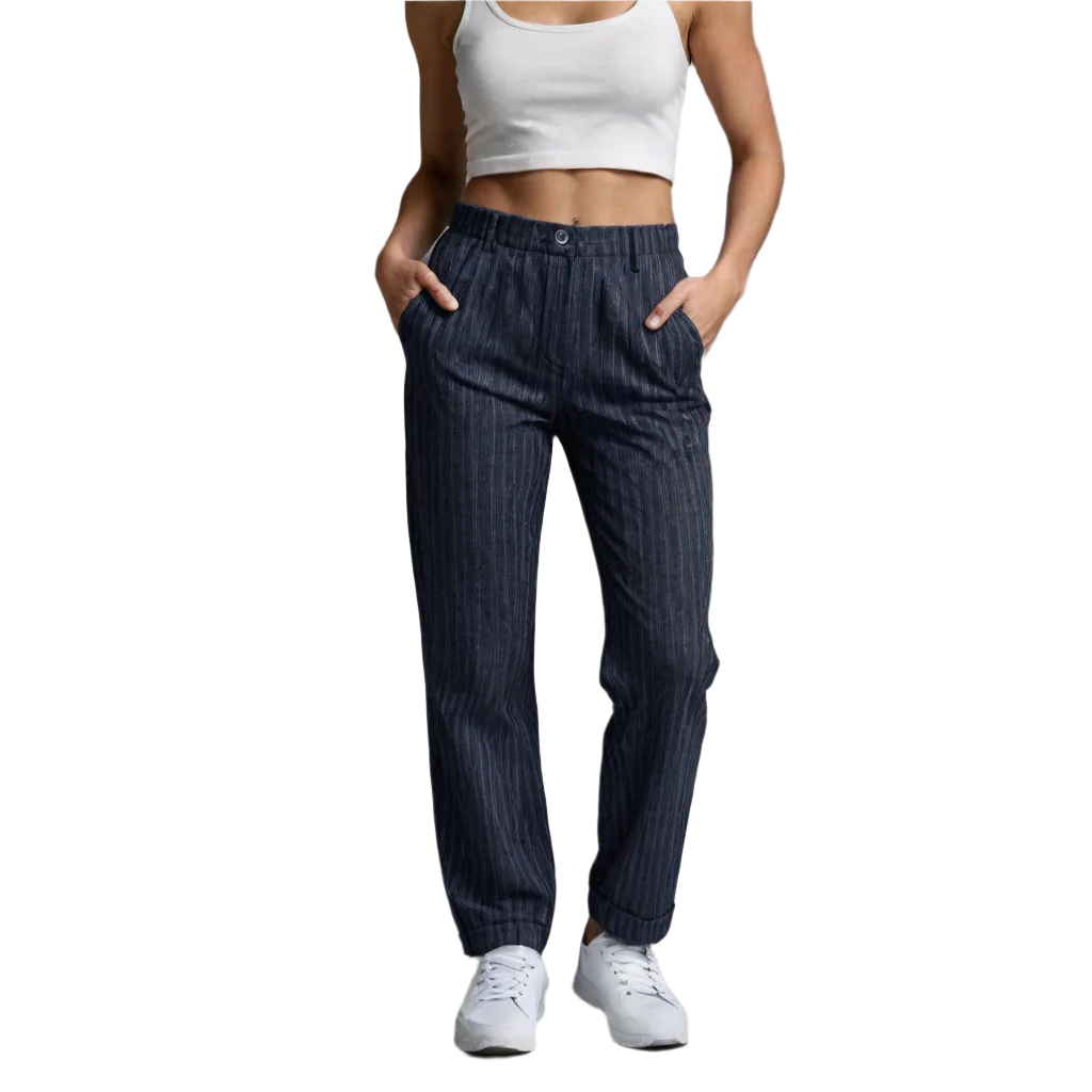 Isabella – Gestreepte Loungebroek voor Dames in Denimblauw