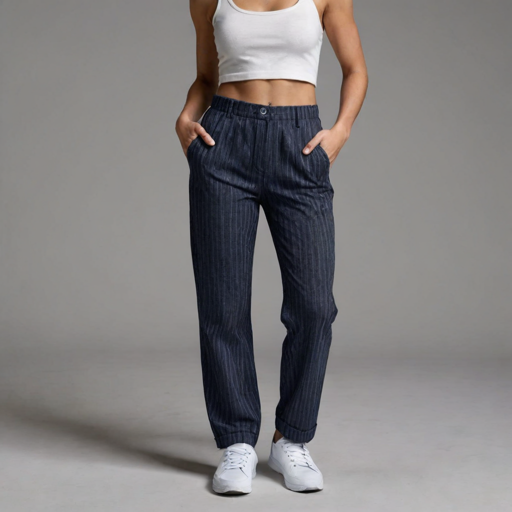 Isabella – Gestreepte Loungebroek voor Dames in Denimblauw