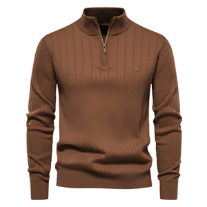 Matteo – Geribbelde Herenpullover met Lange Mouwen en Rits