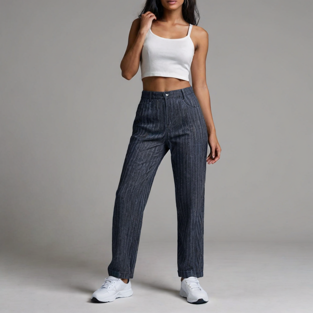 Isabella – Gestreepte Loungebroek voor Dames in Denimblauw