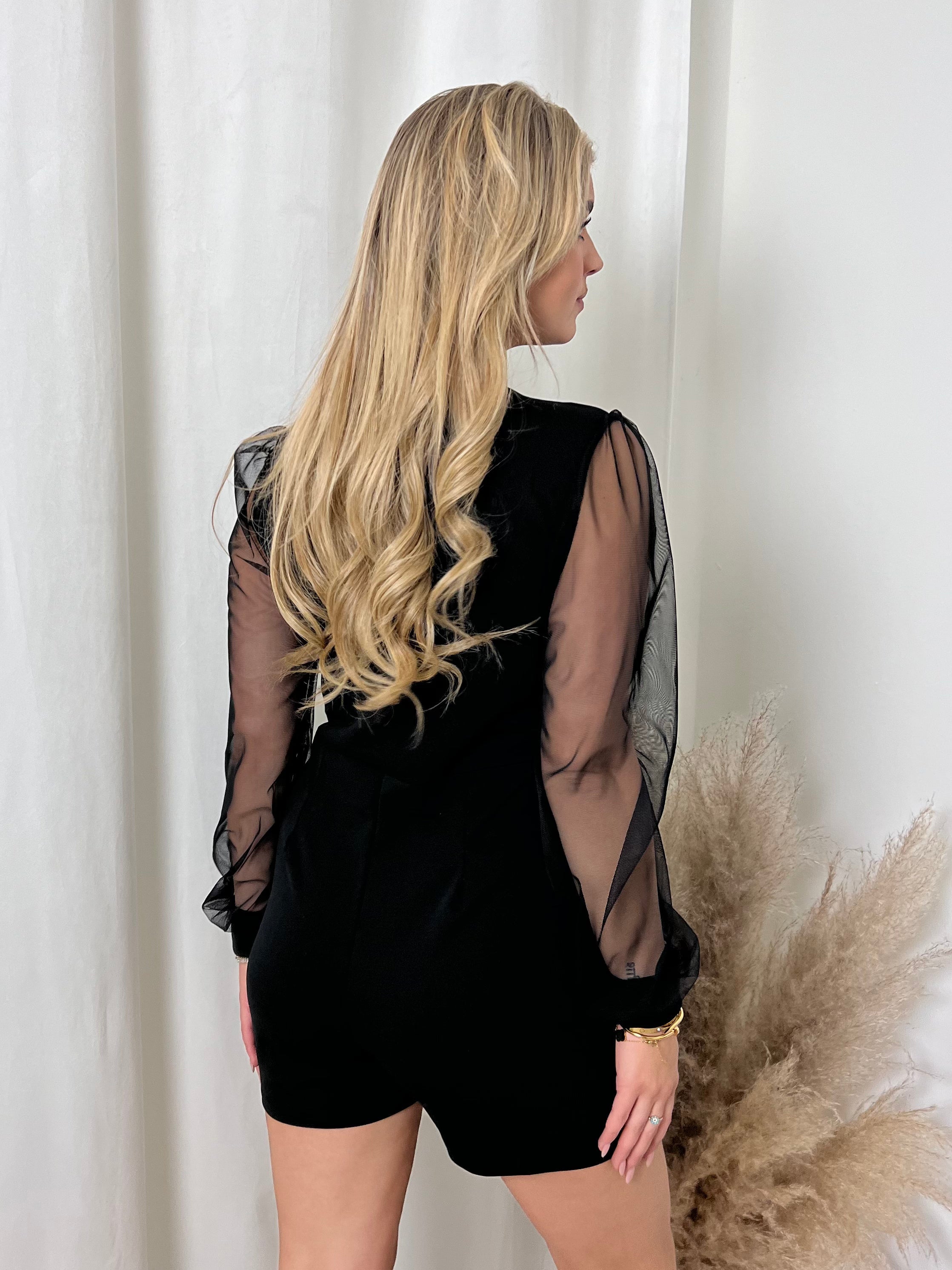 Meshara – Mesh Lange Mouwen Dames Playsuit met Stijlvolle Knopen