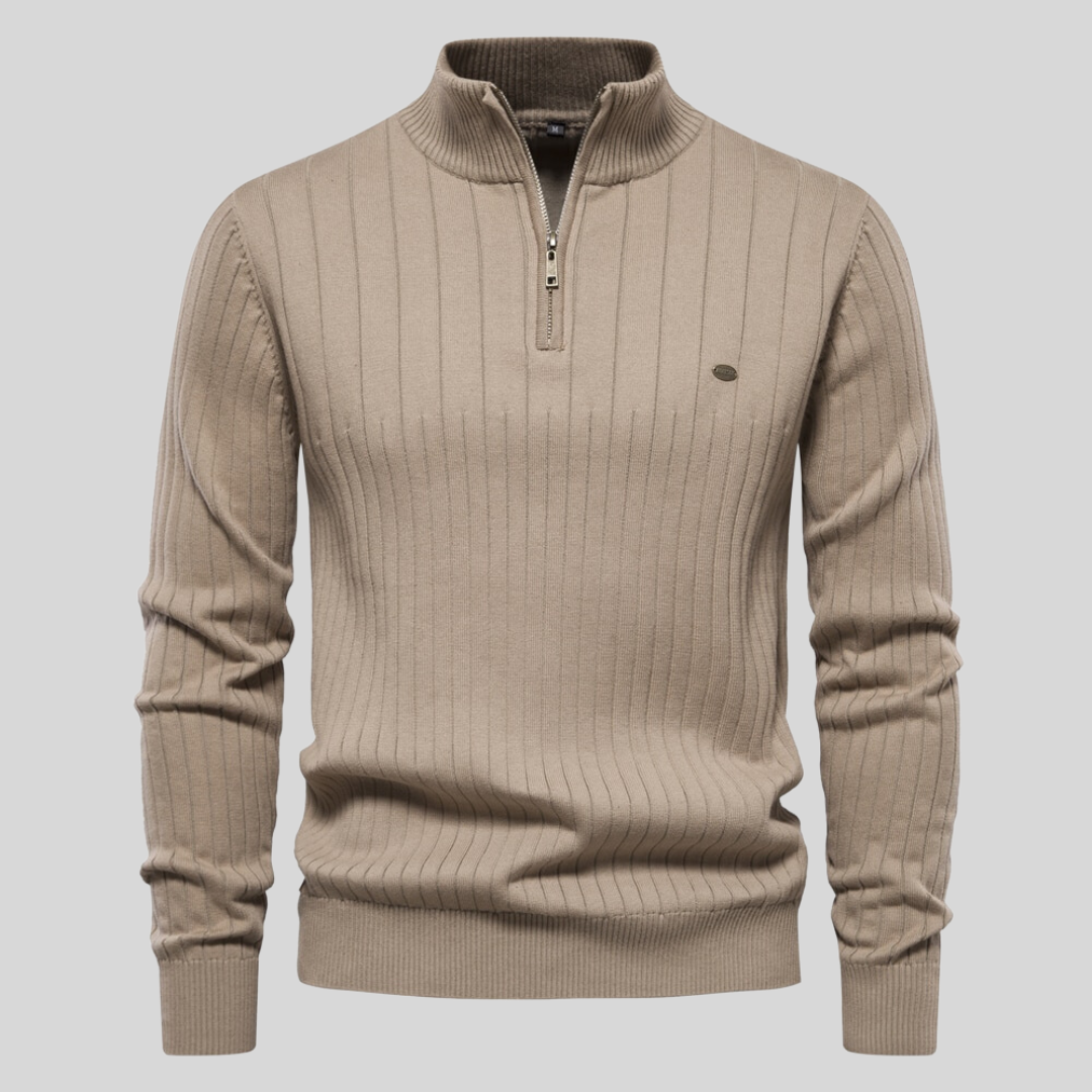 Matteo – Geribbelde Herenpullover met Lange Mouwen en Rits