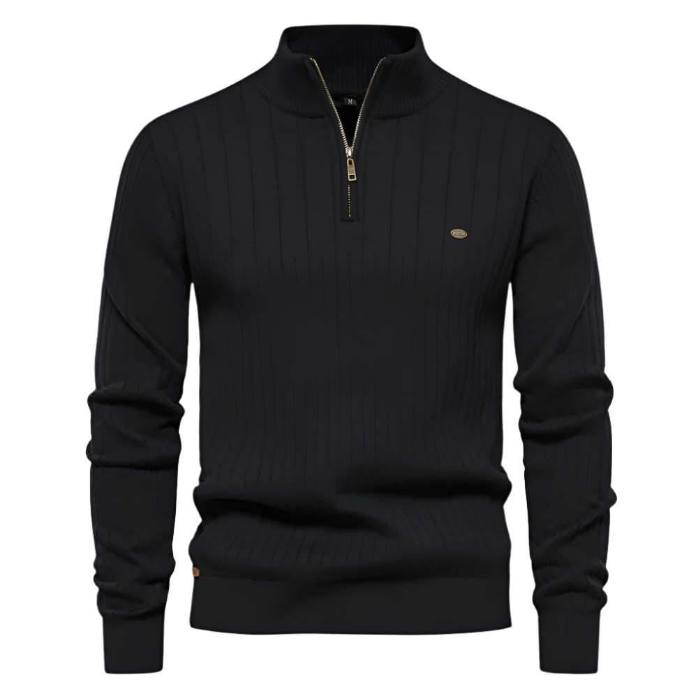 Matteo – Geribbelde Herenpullover met Lange Mouwen en Rits