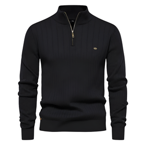 Matteo – Geribbelde Herenpullover met Lange Mouwen en Rits