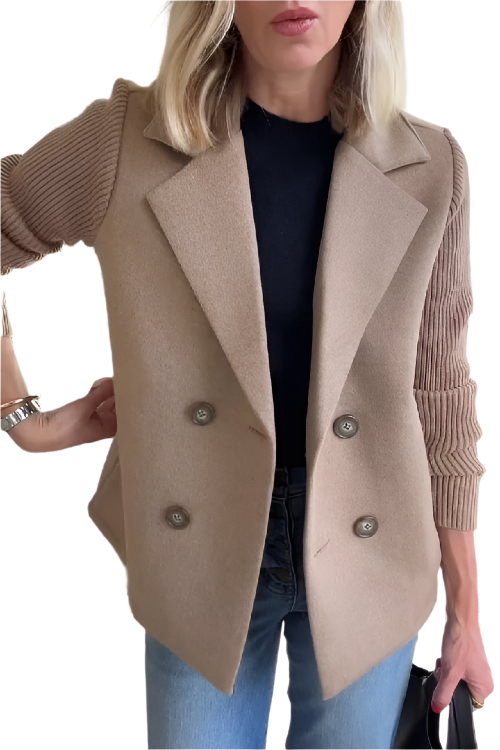 Camille – Dames Blazer van Vegan Wol met Gebreide Mouwen