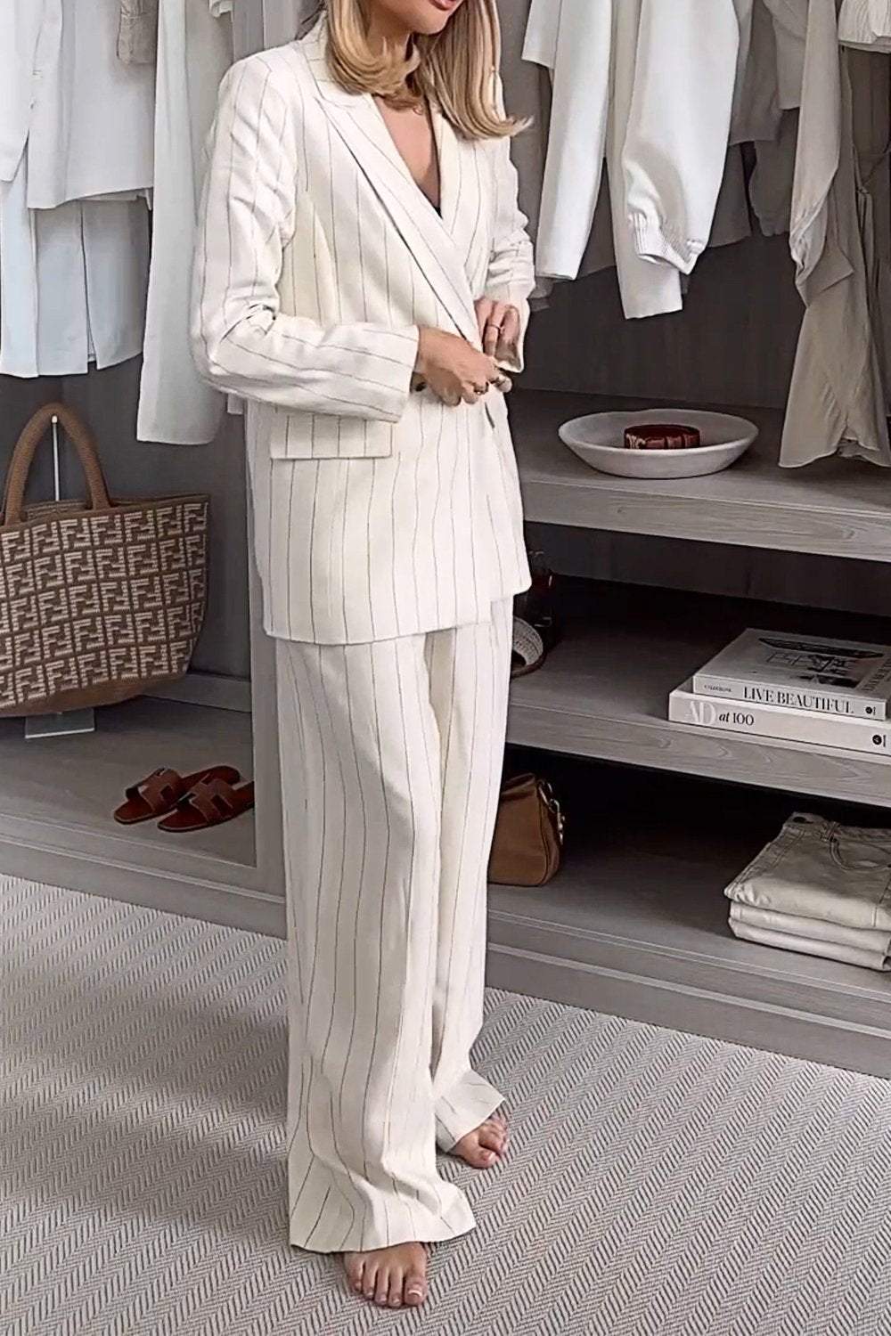 RafaelSantini Linnen Gestreept Casual Pak