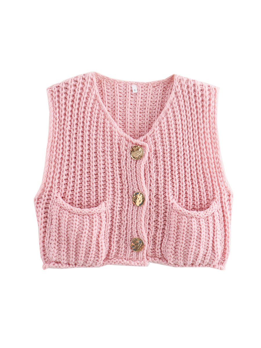 LiviaGreco Dames Zakloze Mouwloze Gebreide Cropped Cardigan