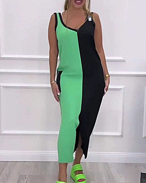DavideRusso Contrast Kleur Mouwloze Jurk