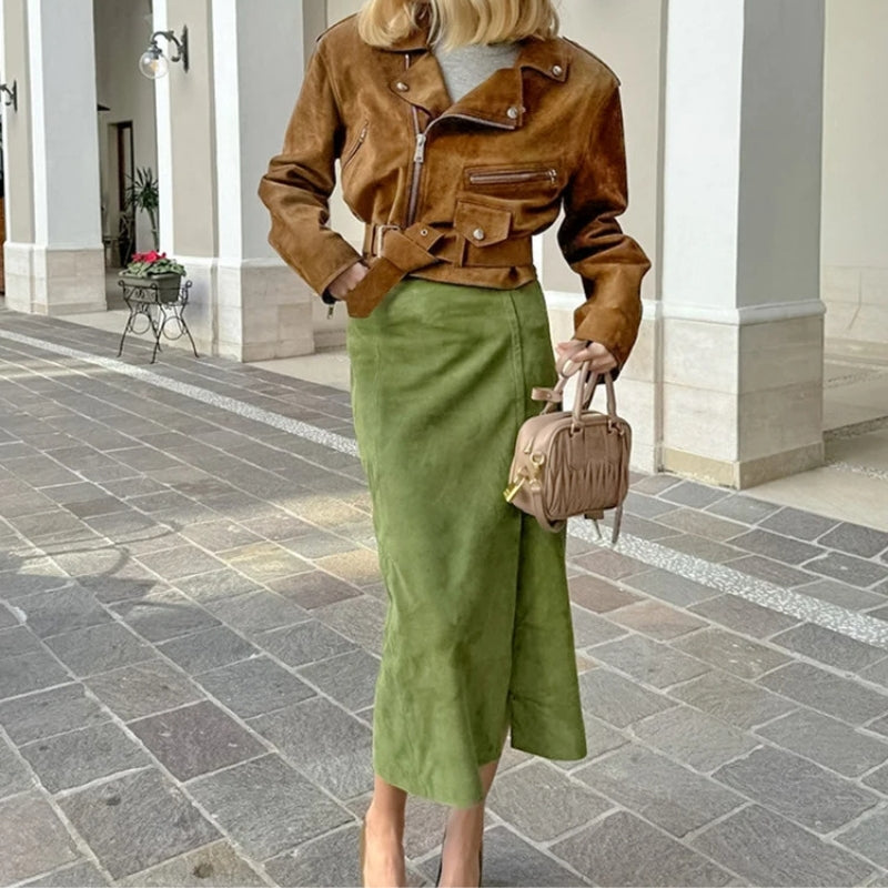Isabella – Luxe Suède Dames Lange Groene Rok