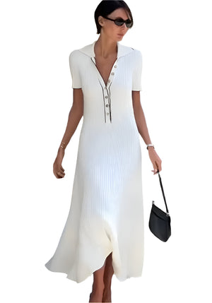 Isabelle – Mesh Jurk met Knoopdetails en V-hals voor Dames