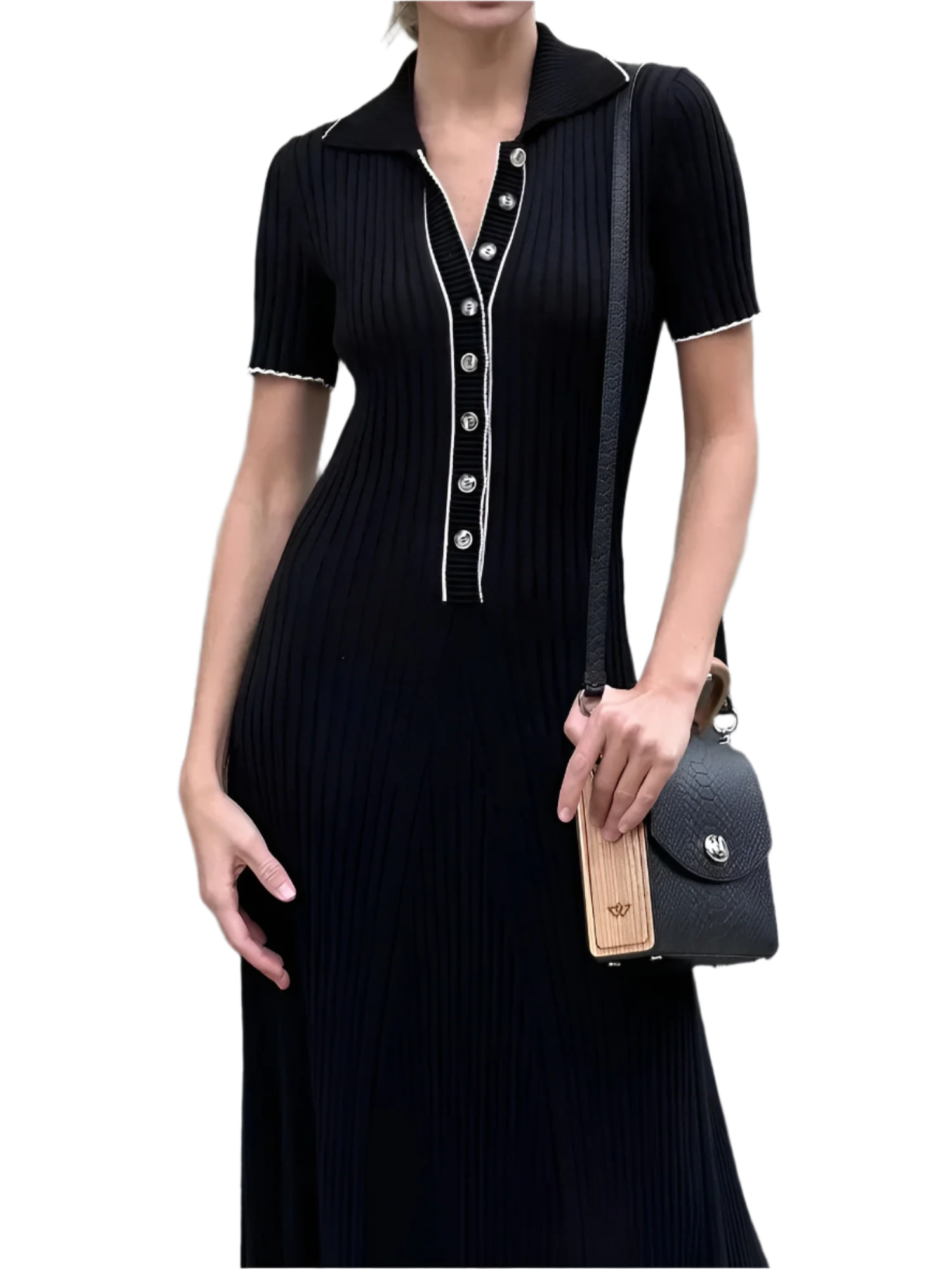 Isabelle – Mesh Jurk met Knoopdetails en V-hals voor Dames