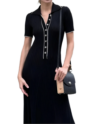 Isabelle – Mesh Jurk met Knoopdetails en V-hals voor Dames