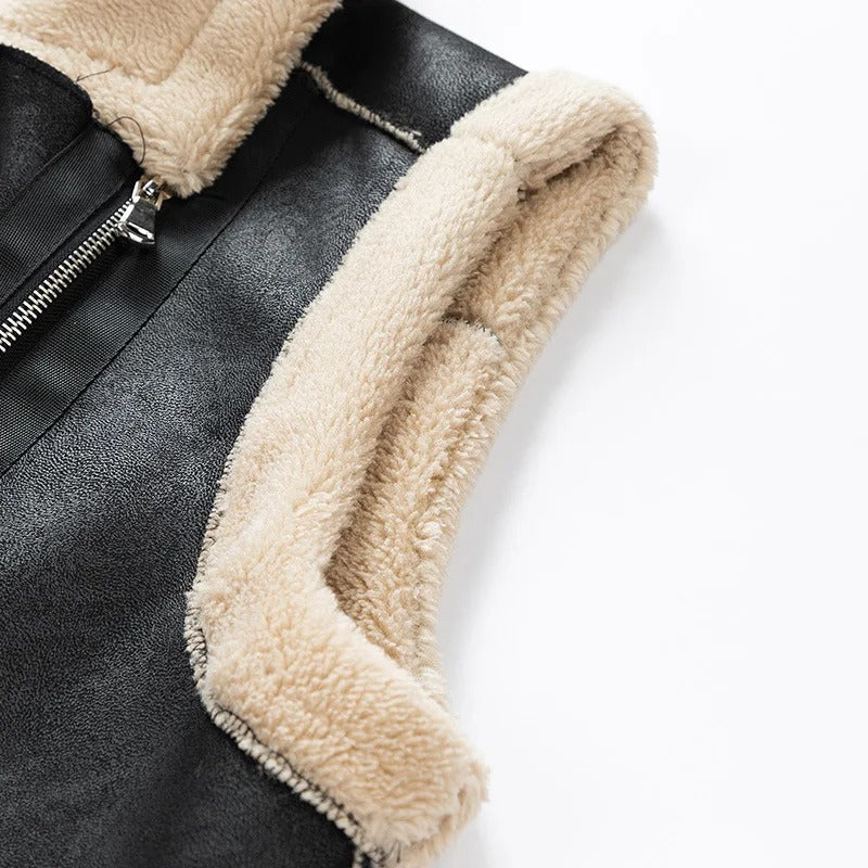 Matteo – Winddichte Heren Fleece-Gevoerde Leren Bodywarmer