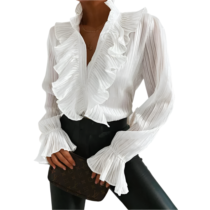 Isabella – Elegante Damesblouse met Ruches en Lange Mouwen
