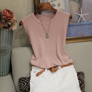 ElenaMoretti Mouwloze O-Hals Blouse Voor Vrouwen