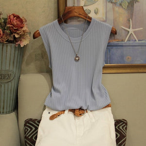 ElenaMoretti Mouwloze O-Hals Blouse Voor Vrouwen