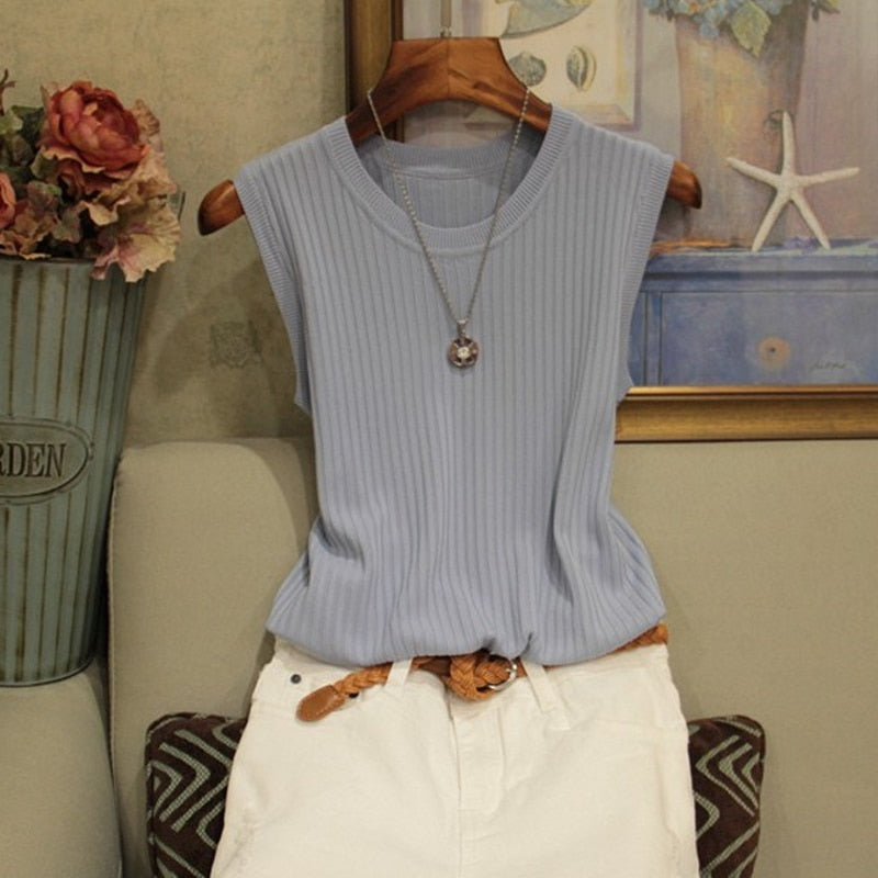 ElenaMoretti Mouwloze O-Hals Blouse Voor Vrouwen