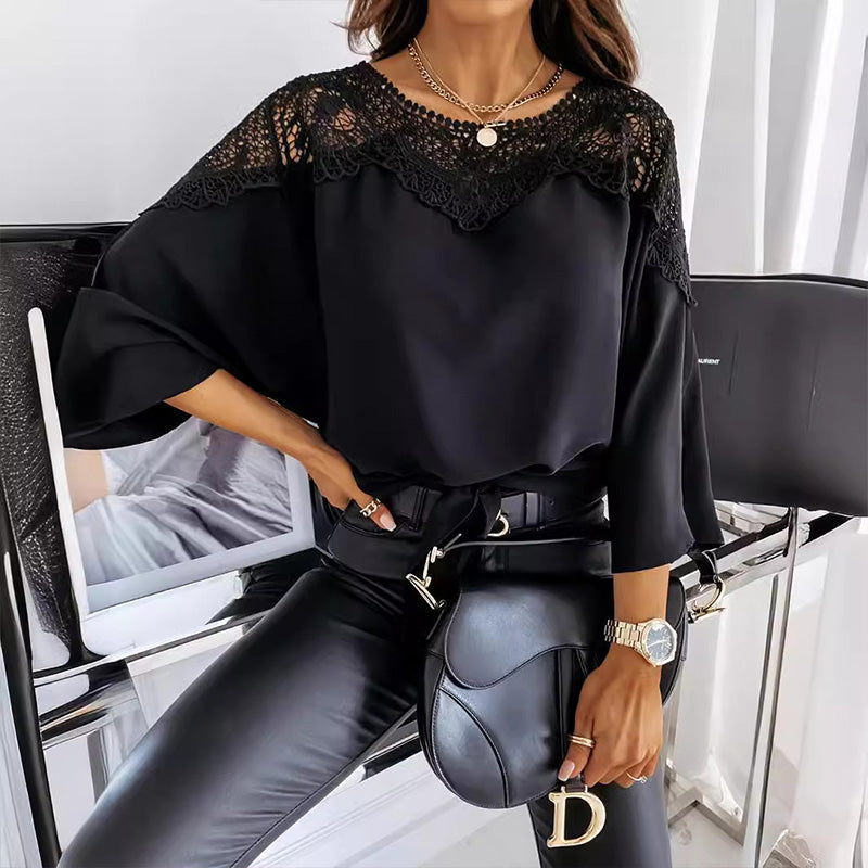 GiuliaBarone Kanten Top Met Effen Kleur Snit