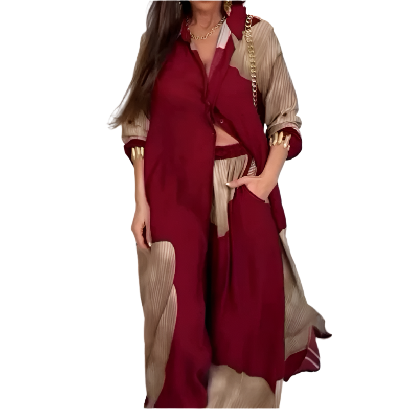 Isabella – Comfortabele Dames Blouse & Broek Set met Striksluiting