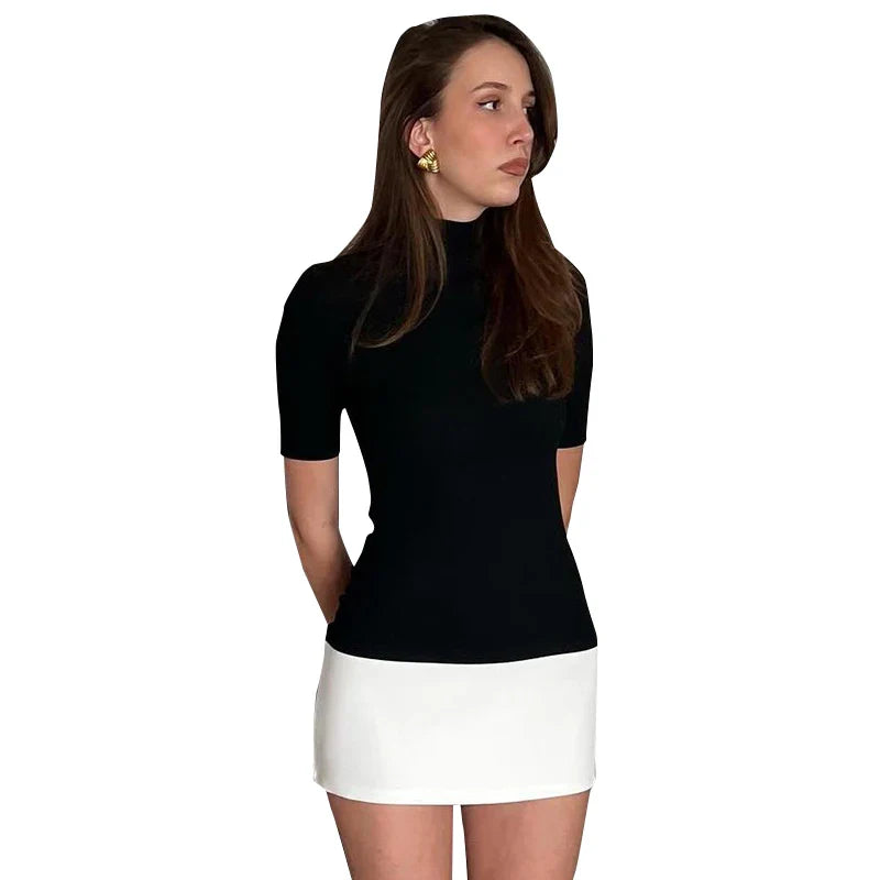 ElaraBianco Wit En Zwart Mini Jurkje Voor Vrouwen