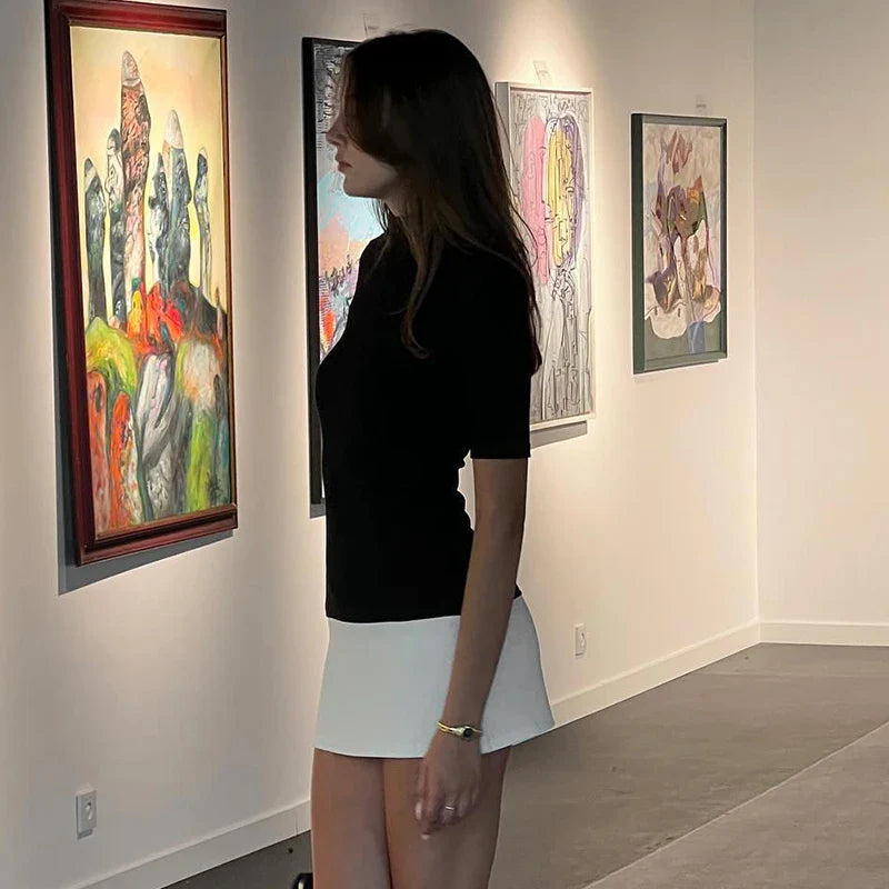 ElaraBianco Wit En Zwart Mini Jurkje Voor Vrouwen