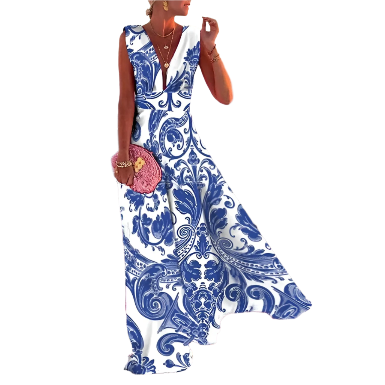 Luciana – Mouwloze Maxi Jurk met Diepe V-hals voor Dames