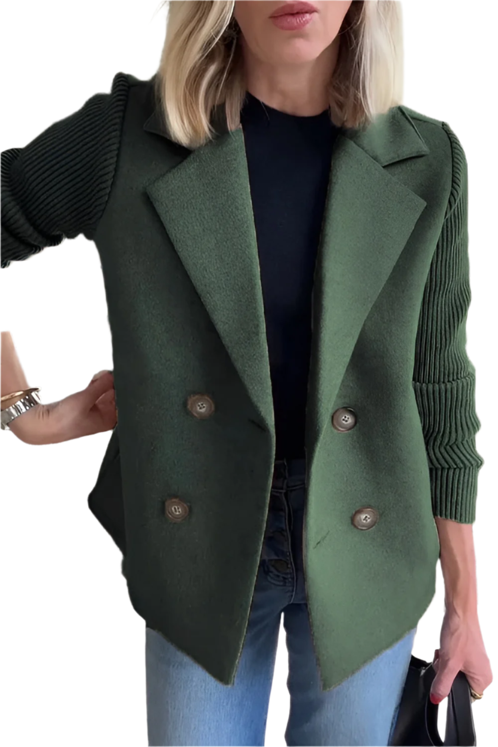 Camille – Dames Blazer van Vegan Wol met Gebreide Mouwen