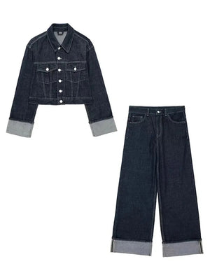 Sofia – Dames Denim Set met Cropped Jacket & Wide-Leg Jeans