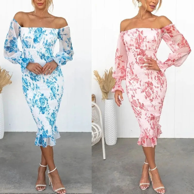 DarioConti Off Shoulder Gedrukte Tube Jurk