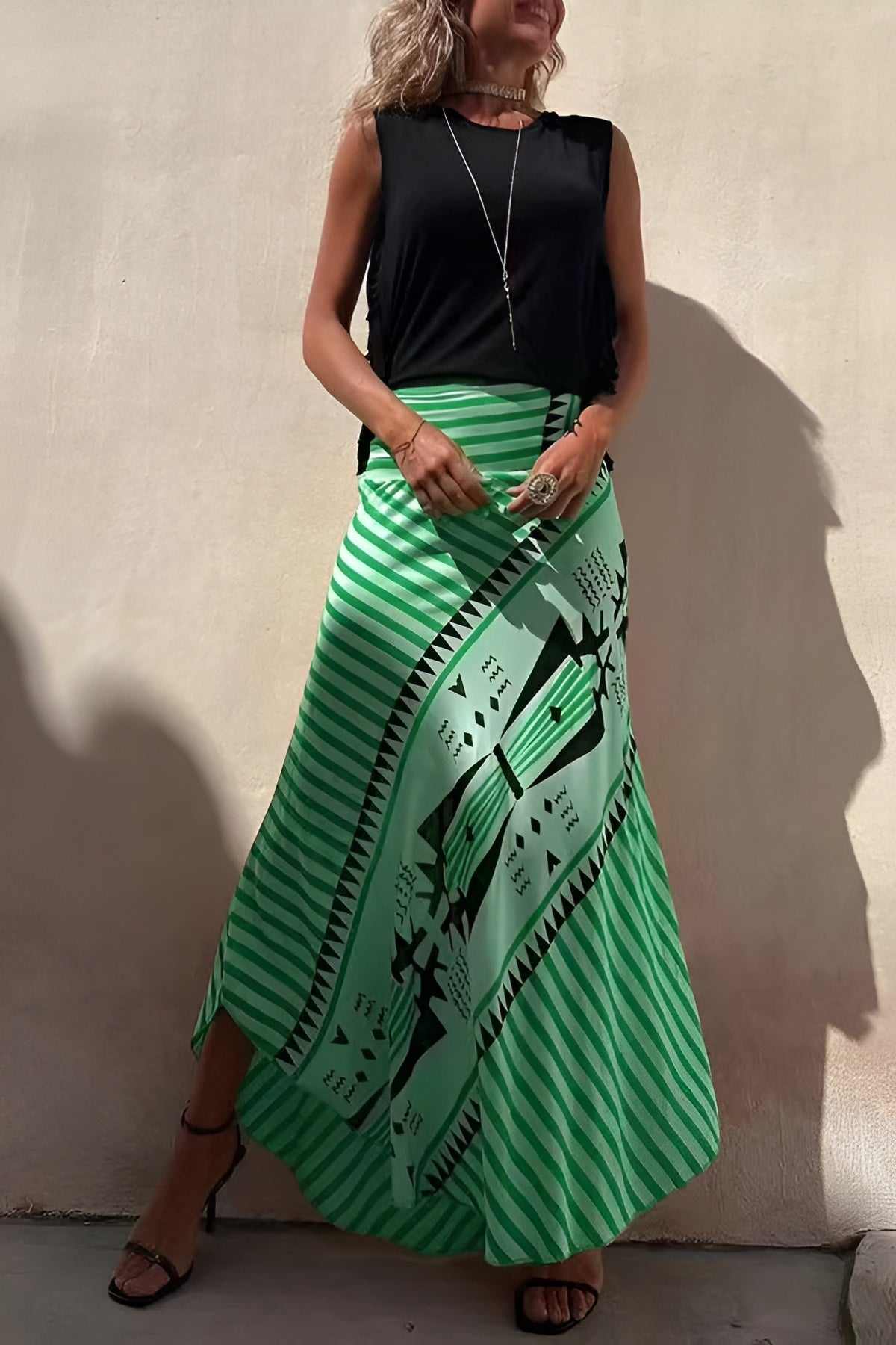 Serena – Vloeiende Dames Rok met Hoge Taille en Print
