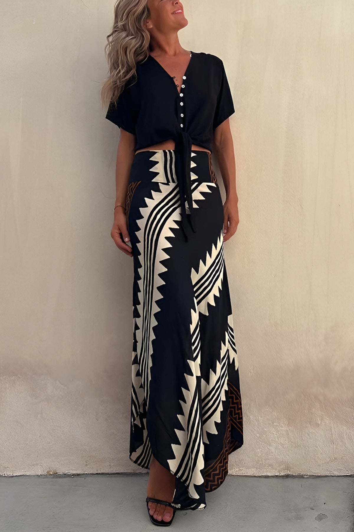 Serena – Vloeiende Dames Rok met Hoge Taille en Print