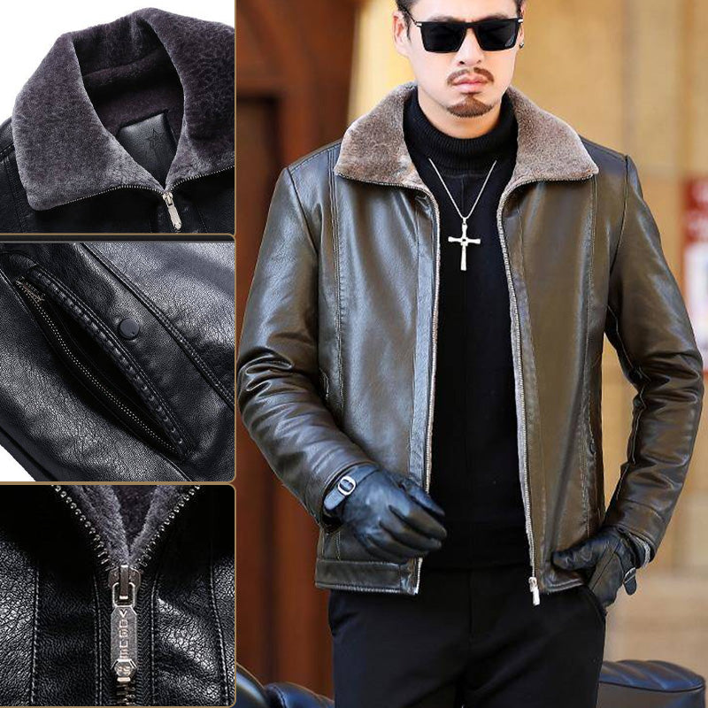 MarcoCuoio™️ Heren Faux Fleece Gevoerde Leren Warme Jas