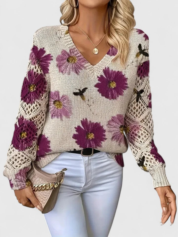 Danique – Elegante Dames Pullover met Bloemenpatroon