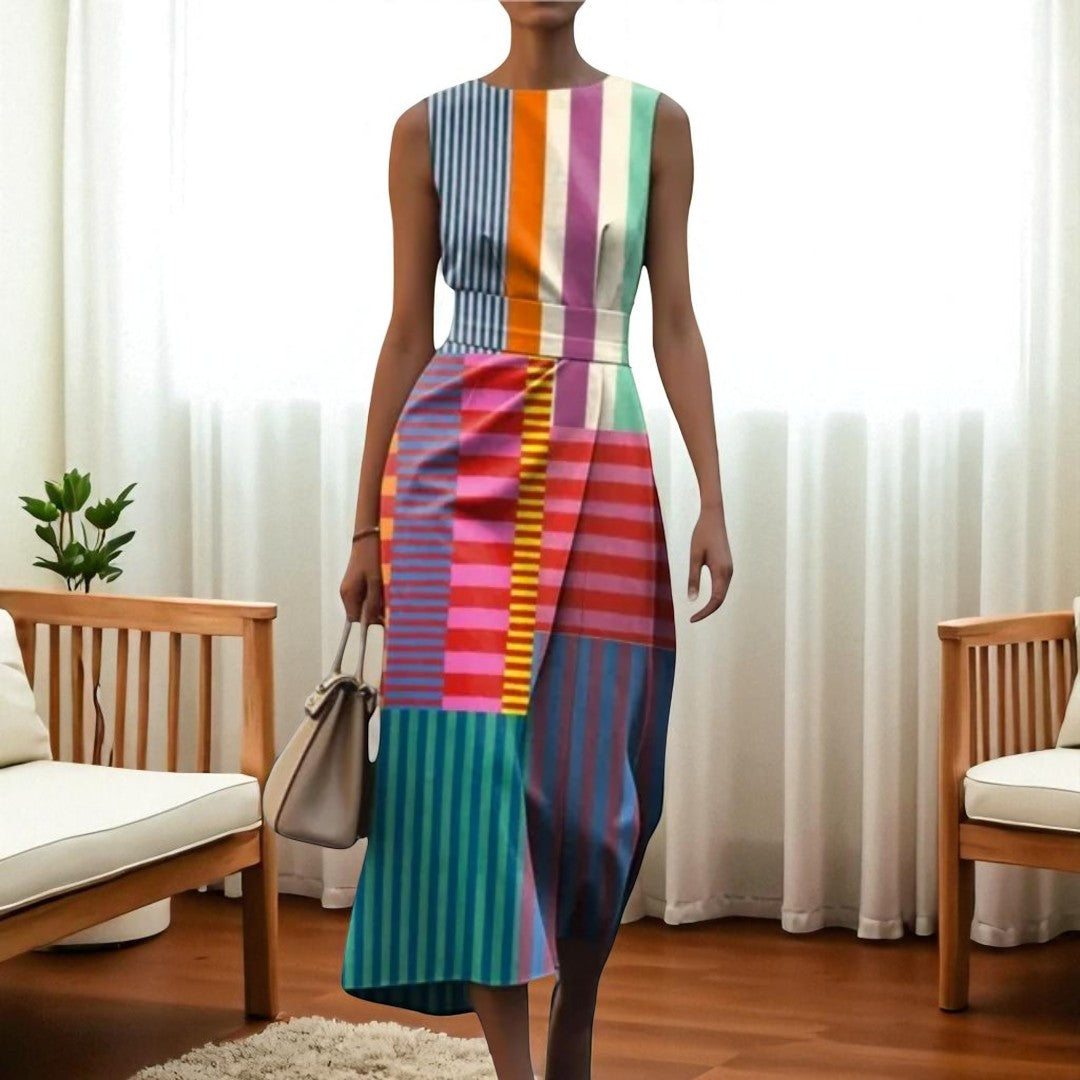 Claudia – Artistieke Damesjurk met Geometrische Print