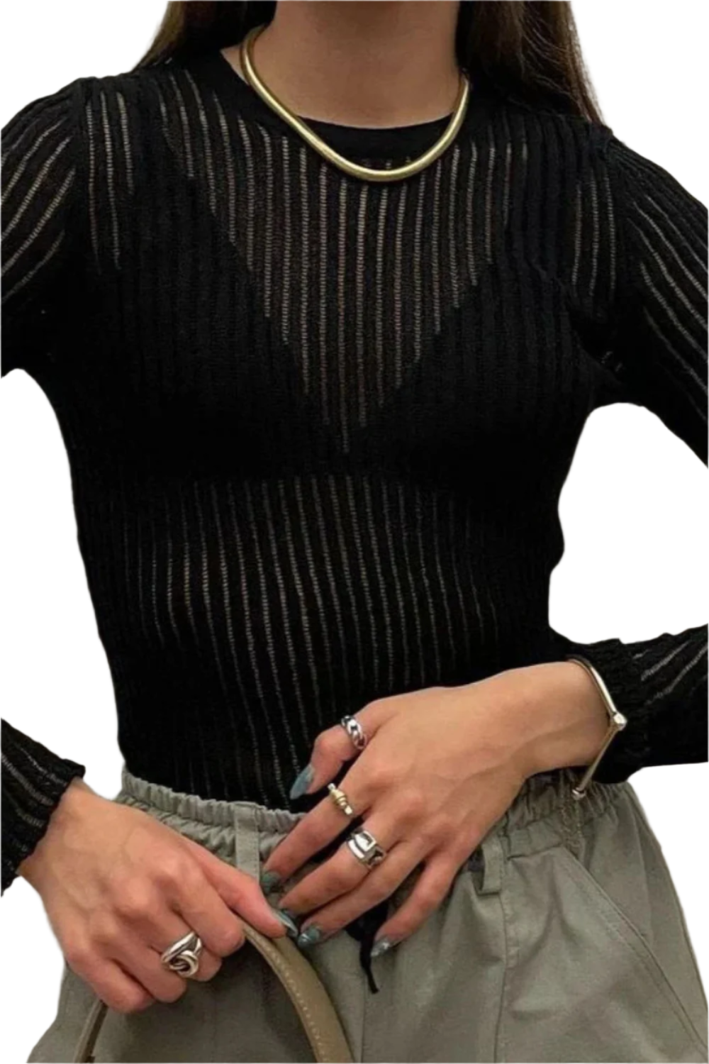 Giulia – Luxe Geribbelde Sheer Dames Top