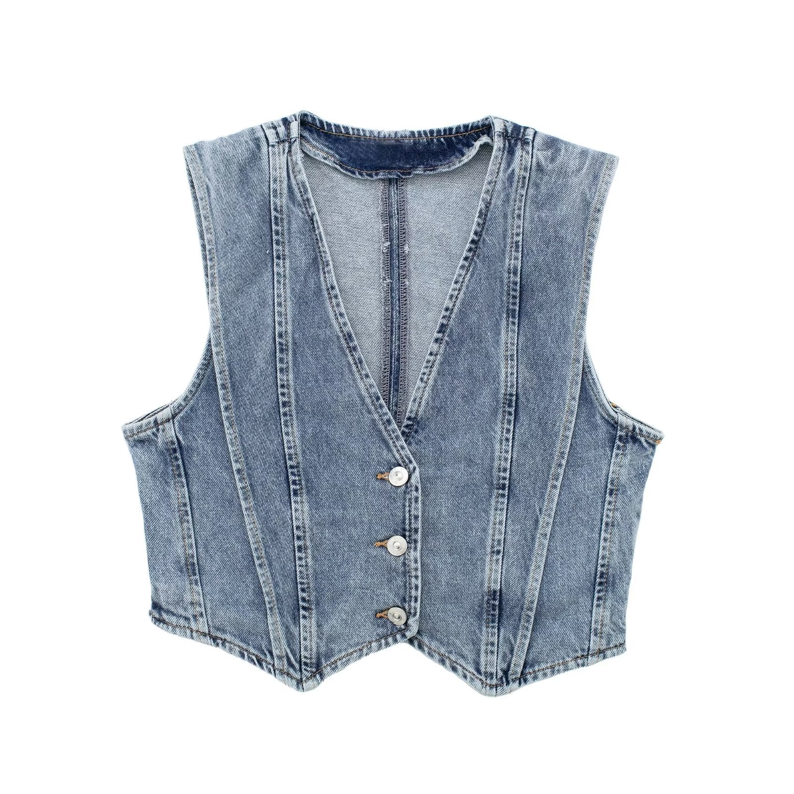 Chiara – Lichtblauwe Cropped Denim Damesvest