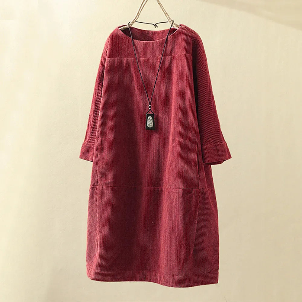 Mirella – Zachte Corduroy Retro Jurk voor Vrouwen