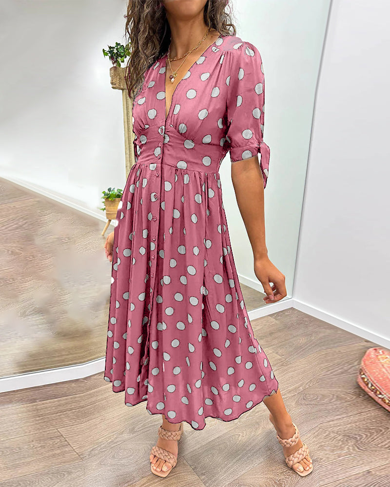 Evi – Dames Polka Dot Midi Jurk