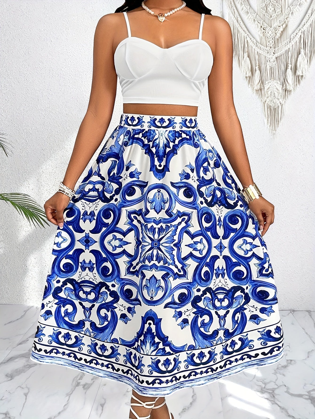 Chiara – Blauw & Wit Dames Zomer Rok Set